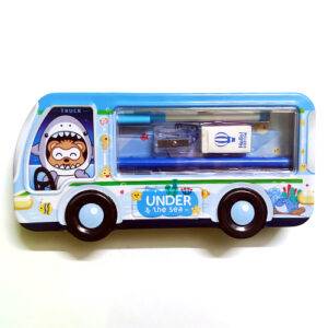 Cartoon Theme Bus Shaped Pencil Box - Blue